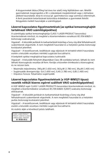 Sony SVF1521B6E - SVF1521B6E Documenti garanzia Ungherese