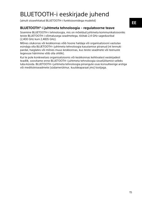 Sony SVF1521B6E - SVF1521B6E Documenti garanzia Estone