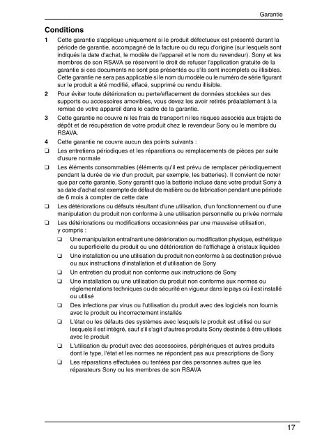 Sony VPCEF3E1E - VPCEF3E1E Documents de garantie Fran&ccedil;ais
