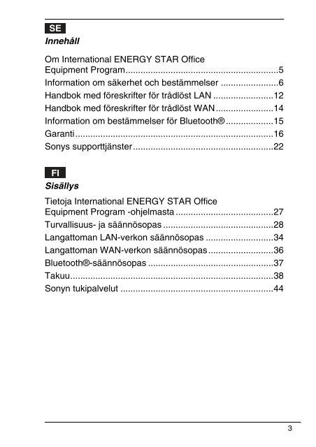 Sony VPCEF3E1E - VPCEF3E1E Documents de garantie Su&eacute;dois