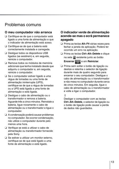 Sony VPCEF3E1E - VPCEF3E1E Guide de d&eacute;pannage Portugais