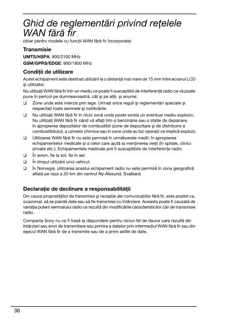 Sony VPCEF3E1E - VPCEF3E1E Documents de garantie Roumain