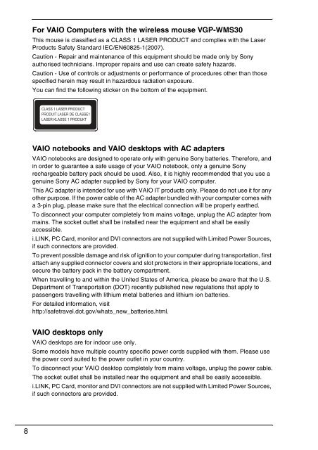 Sony VPCEF3E1E - VPCEF3E1E Documents de garantie Anglais