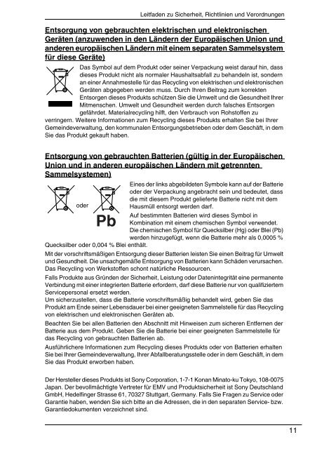 Sony VPCEF3E1E - VPCEF3E1E Documents de garantie Allemand