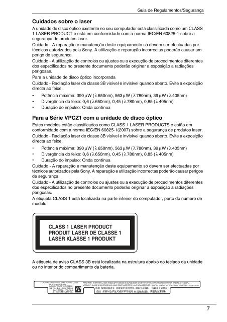 Sony VPCEF3E1E - VPCEF3E1E Documents de garantie Portugais