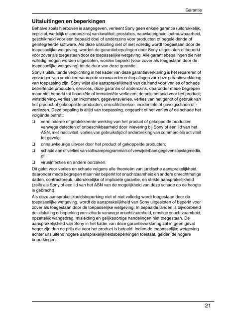 Sony VPCSB1C5E - VPCSB1C5E Documents de garantie N&eacute;erlandais
