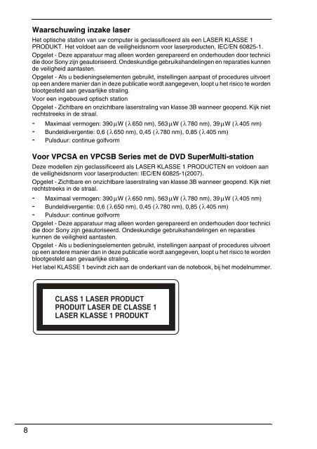 Sony VPCSB1C5E - VPCSB1C5E Documents de garantie N&eacute;erlandais