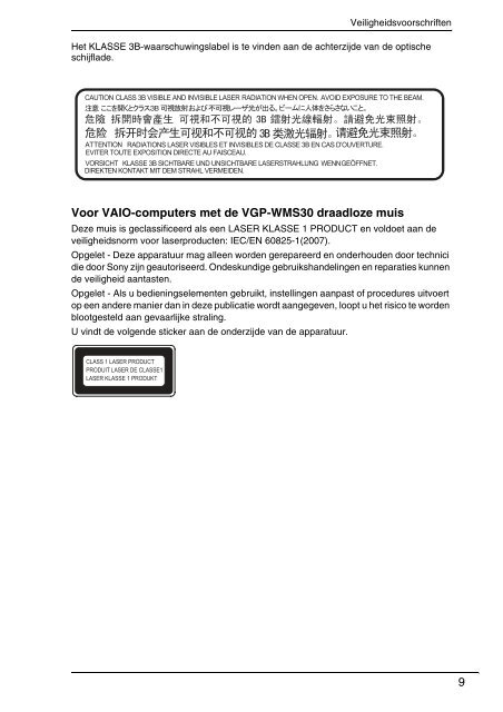 Sony VPCSB1C5E - VPCSB1C5E Documents de garantie N&eacute;erlandais