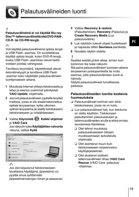 Sony VPCSB1C5E - VPCSB1C5E Guide de d&eacute;pannage Finlandais