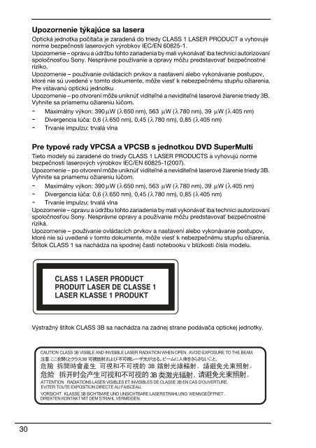 Sony VPCSB1C5E - VPCSB1C5E Documents de garantie Slovaque