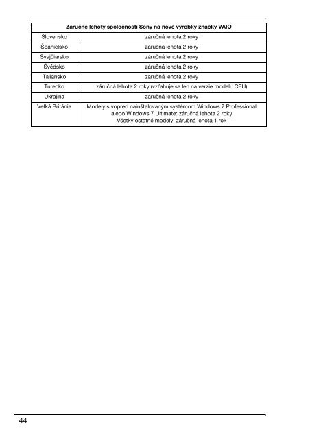 Sony VPCSB1C5E - VPCSB1C5E Documents de garantie Slovaque