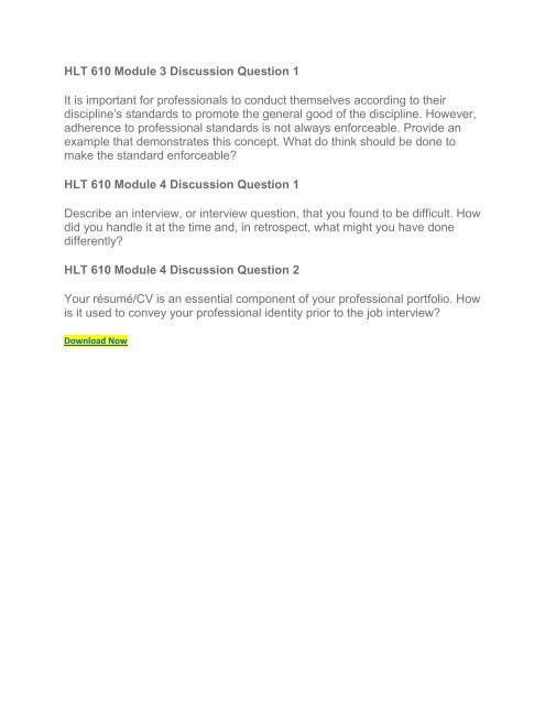 HLT 610 Full Course Discussions GCU