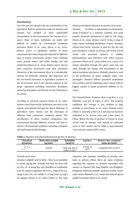 Chemical, biochemical and environmental aspects of atrazine