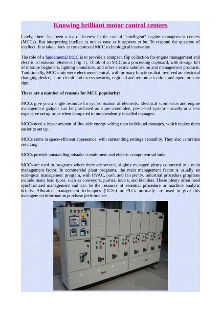 Knowing brilliant motor control centers