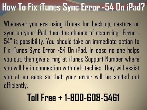 How to Fix iTunes Sync Error -54 on iPad? 1-800-608-5461 Toll-Free