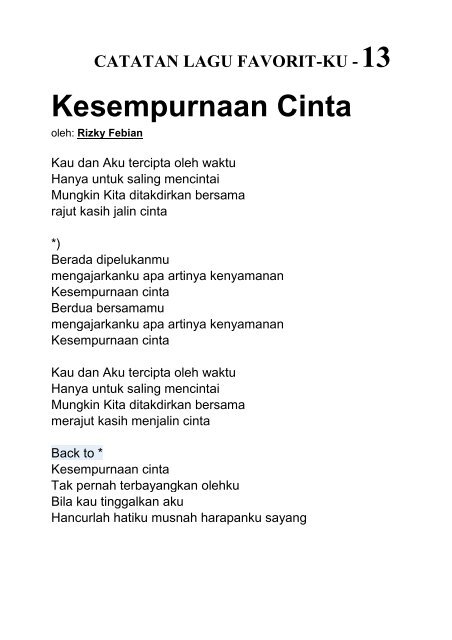 CATATAN LAGU kecil