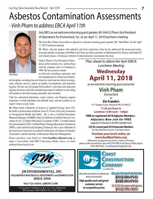 East Bay Claims Association News Network - April 2018