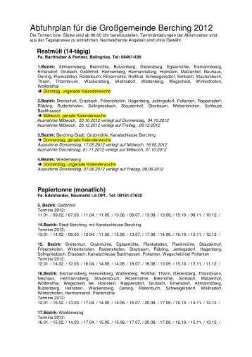 Abfuhrplan für die Großgemeinde Berching 2012