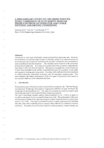 A Preliminary Study on Chloride Induced Steel Corrosion of Encocement Mortar Produced from Incinerator Ash Under Wetting and Drying Cconditions