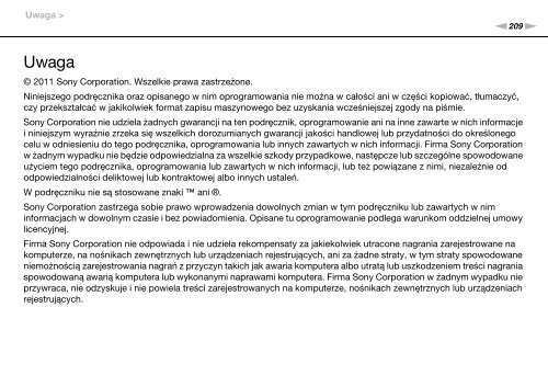 Sony VPCSB1C5E - VPCSB1C5E Mode d'emploi Polonais