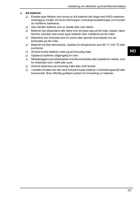 Sony VPCSB1C5E - VPCSB1C5E Documents de garantie Danois