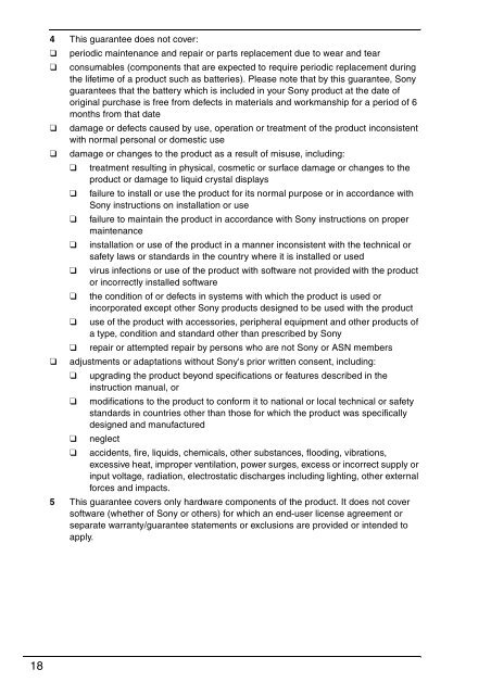 Sony VPCSB1C5E - VPCSB1C5E Documents de garantie Anglais