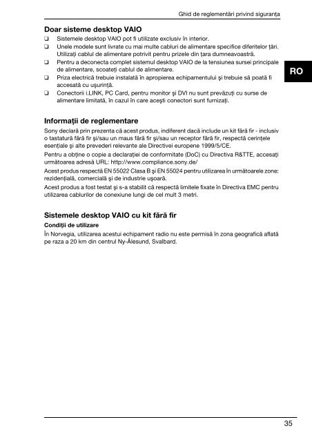 Sony VPCSB1C5E - VPCSB1C5E Documents de garantie Roumain