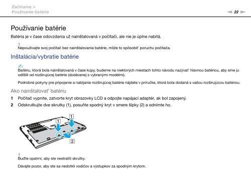 Sony VPCSB1C5E - VPCSB1C5E Mode d'emploi Slovaque