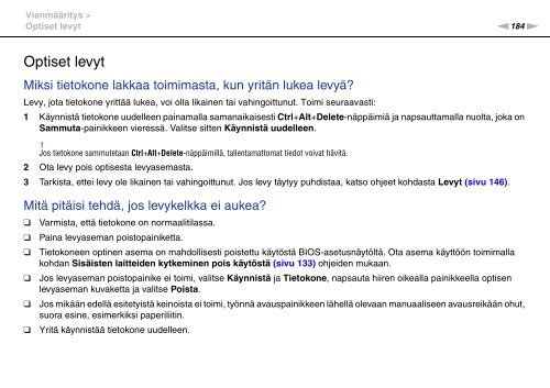 Sony VPCSB1C5E - VPCSB1C5E Mode d'emploi Finlandais