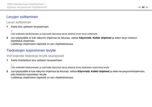 Sony VPCSB1C5E - VPCSB1C5E Mode d'emploi Finlandais