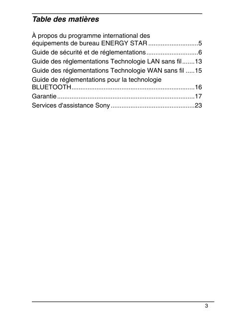 Sony VPCSB1C5E - VPCSB1C5E Documents de garantie