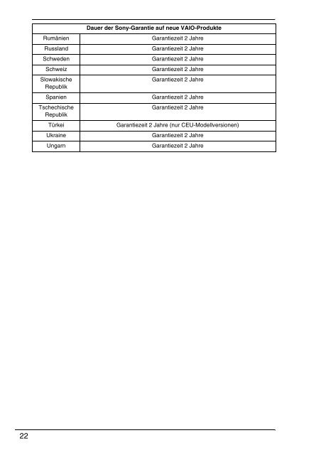 Sony VPCSB1C5E - VPCSB1C5E Documents de garantie Allemand