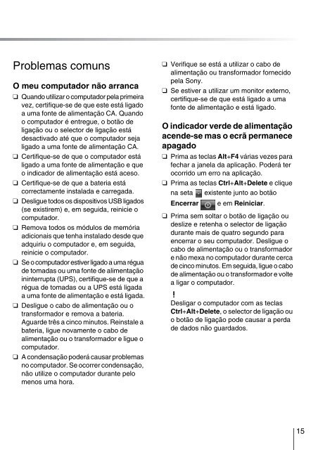 Sony VPCSB1C5E - VPCSB1C5E Guide de d&eacute;pannage Portugais