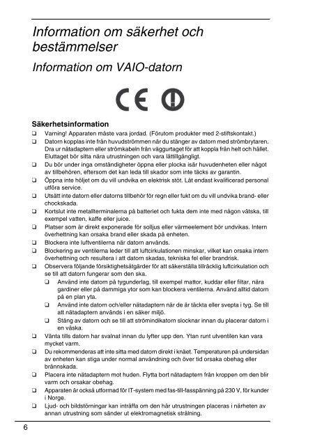 Sony VPCSB1C5E - VPCSB1C5E Documents de garantie Su&eacute;dois