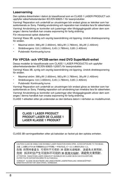 Sony VPCSB1C5E - VPCSB1C5E Documents de garantie Su&eacute;dois