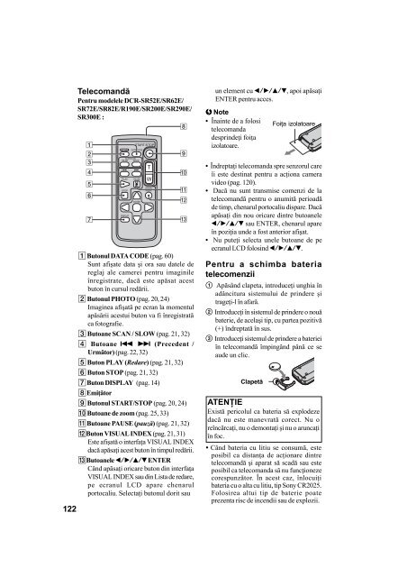 Sony DCR-SR42E - DCR-SR42E Mode d'emploi Roumain