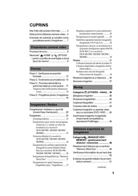 Sony DCR-SR42E - DCR-SR42E Mode d'emploi Roumain