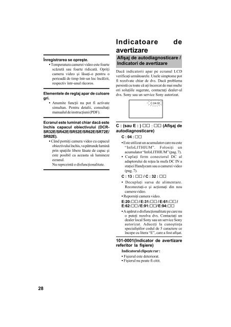 Sony DCR-SR42E - DCR-SR42E Mode d'emploi Roumain