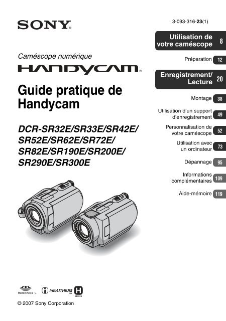 Sony DCR-SR42E - DCR-SR42E Consignes d&rsquo;utilisation Fran&ccedil;ais