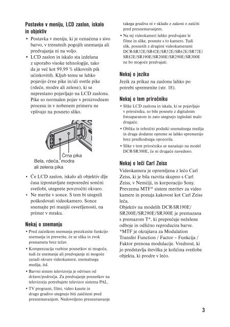 Sony DCR-SR42E - DCR-SR42E Mode d'emploi Slov&eacute;nien