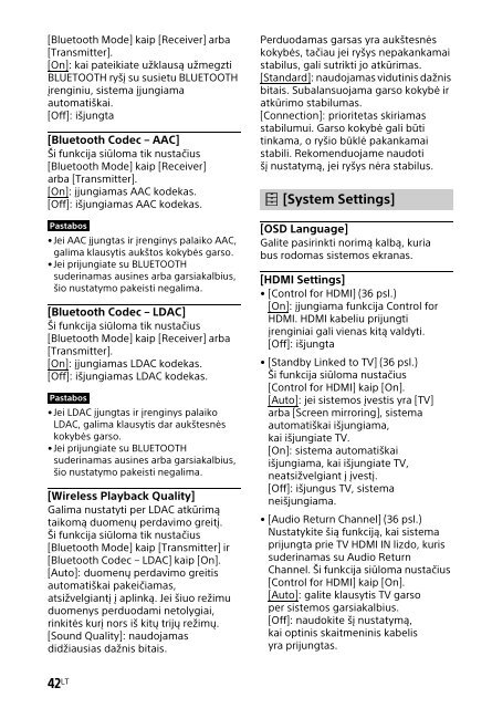 Sony HT-XT2 - HT-XT2 Consignes d&rsquo;utilisation Lituanien