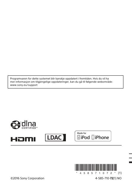 Sony HT-XT2 - HT-XT2 Consignes d&rsquo;utilisation Norv&eacute;gien