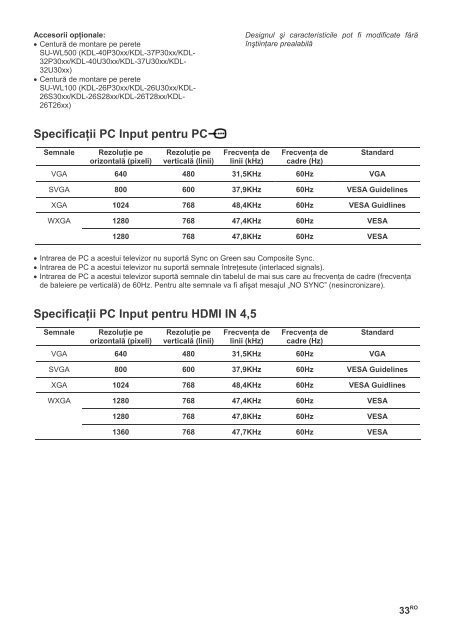 Sony KDL-26U3020 - KDL-26U3020 Istruzioni per l'uso Rumeno