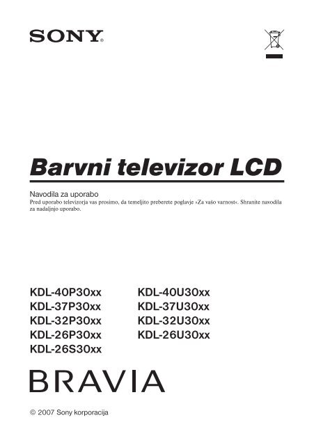 Sony KDL-26U3020 - KDL-26U3020 Istruzioni per l'uso Sloveno