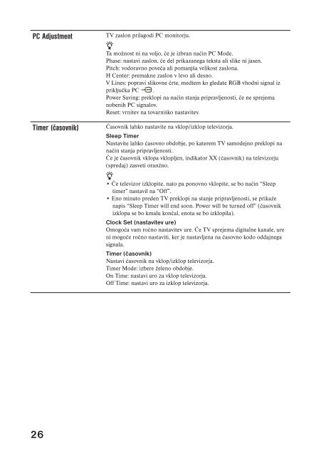 Sony KDL-26U3020 - KDL-26U3020 Istruzioni per l'uso Sloveno