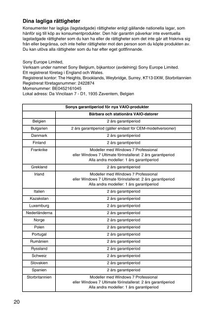 Sony VPCSE2E1E - VPCSE2E1E Documenti garanzia Finlandese