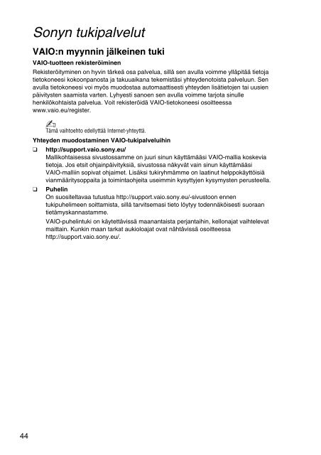 Sony VPCSE2E1E - VPCSE2E1E Documenti garanzia Finlandese