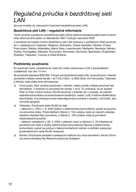 Sony VPCSE2E1E - VPCSE2E1E Documenti garanzia Slovacco