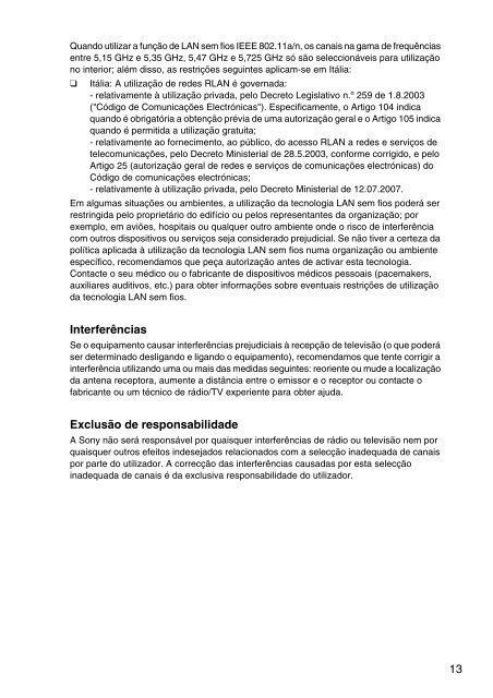 Sony VPCSE2E1E - VPCSE2E1E Documenti garanzia Portoghese