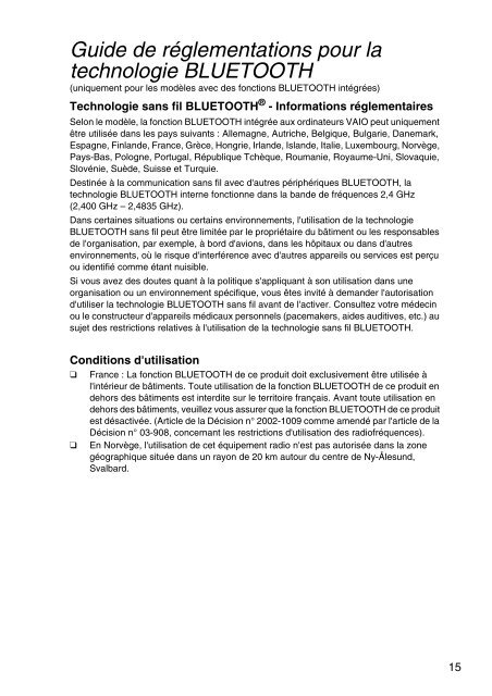 Sony VPCSE2E1E - VPCSE2E1E Documenti garanzia Francese